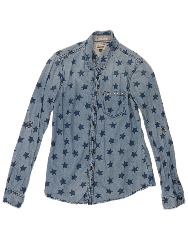 Tommy Hilfiger Damen-Jeanshemd mit abstraktem Muster, UK 6, XS, Blau