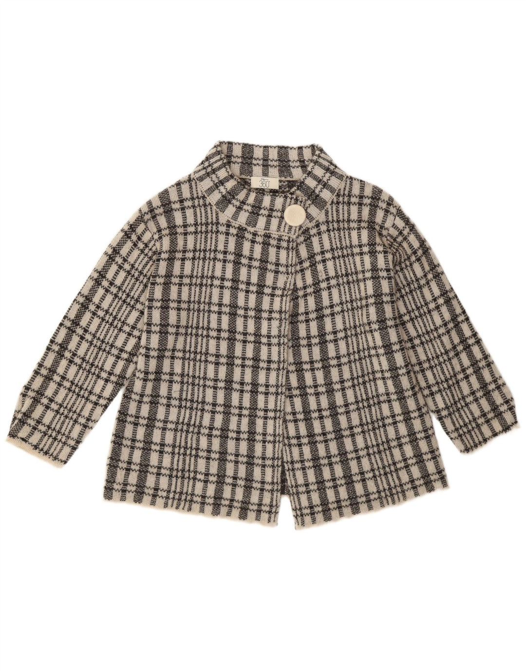 Vintage Damen 3/4-Ärmel-Cardigan-Pullover UK 12 Mittelblau kariert