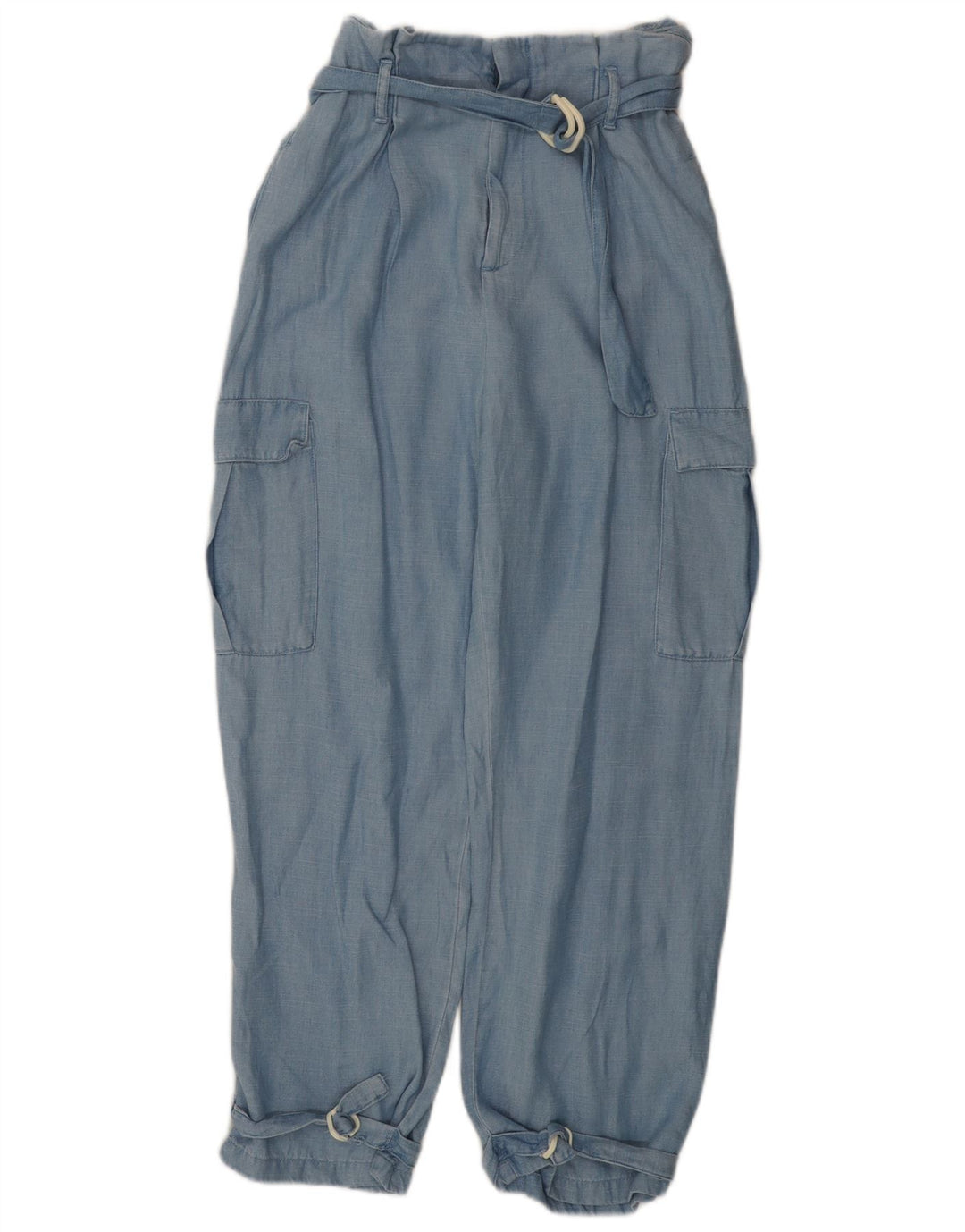 ZARA Damen Cargohose mit hoher Taille, lockere Passform, Größe S, W26, L26, Blau