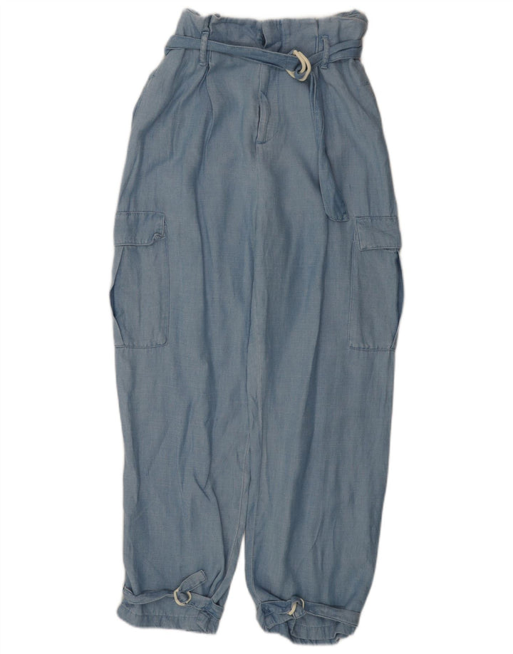 ZARA Damen Cargohose mit hoher Taille, lockere Passform, Größe S, W26, L26, Blau