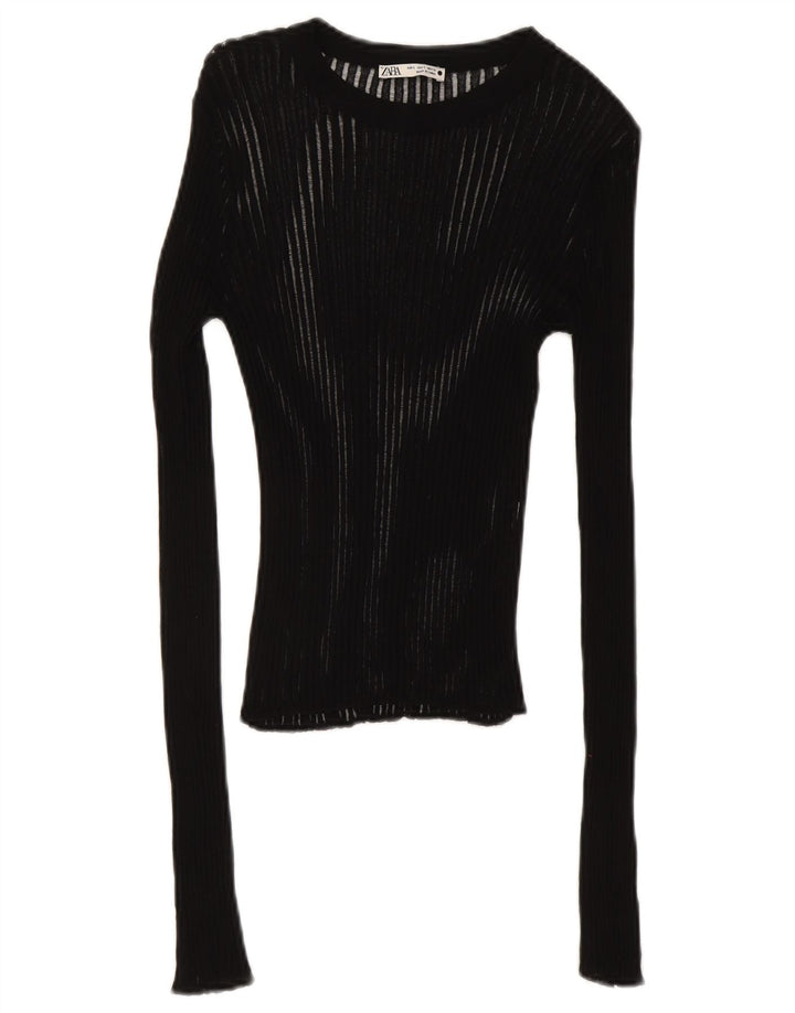 Zara Damen Top Langarm UK 8 Small Schwarz