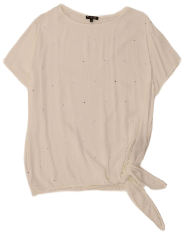 Massimo Dutti Damen Bluse Top UK 18 XL Weiße Viskose