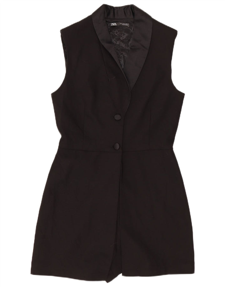 Zara Damen Ärmelloser Playsuit UK 12 Mittelschwarze Baumwolle