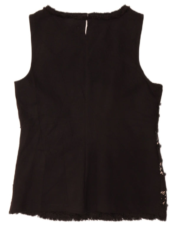 J. CREW Ärmelloses Damen-Blusenoberteil UK 10 Small Schwarz geblümte Viskose