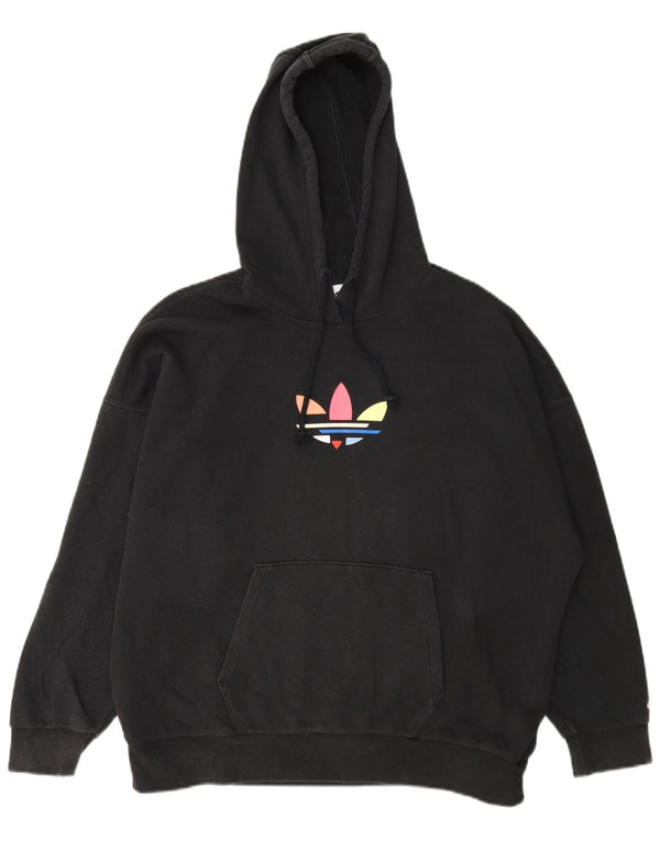 Adidas Damen Graphic Oversized Hoodie Pullover UK 4 XS Schwarz Baumwolle