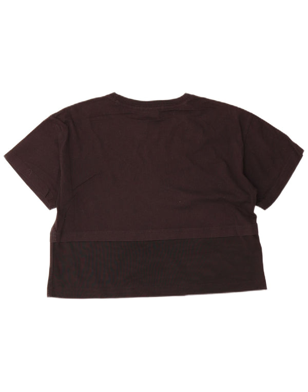 Champion Damen Crop T-Shirt Top UK 16 Large Schwarz Colourblock Baumwolle