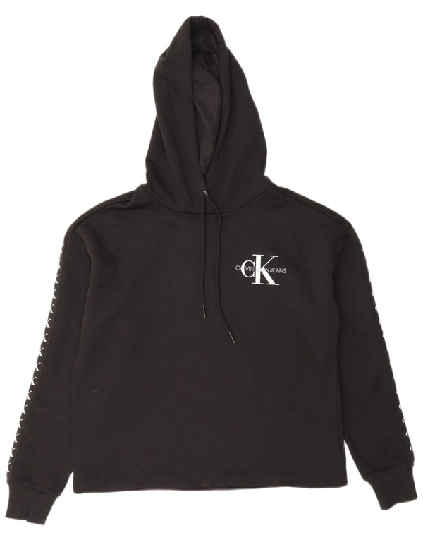Calvin Klein Jeans Damen Graphic Oversized Hoodie Pullover UK 6 XS Schwarz