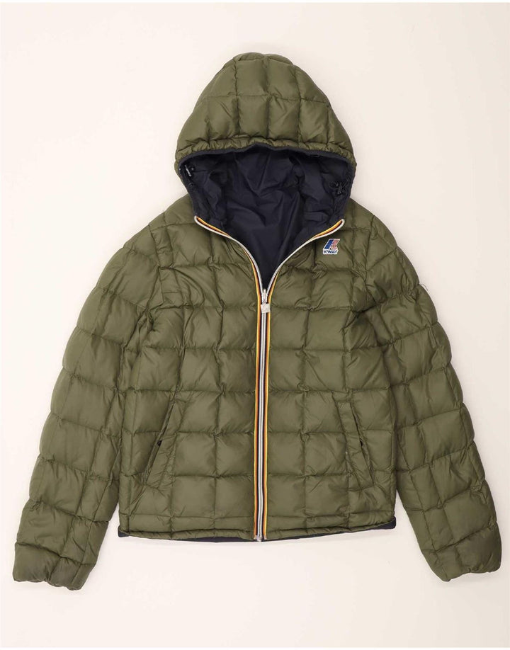 K-Way Womens Hooded Reversible Wattierte Jacke UK 14 Medium Marineblau