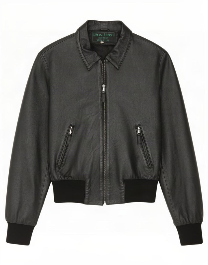 Vintage Damen Bomber Lederjacke IT 44 Medium Schwarz