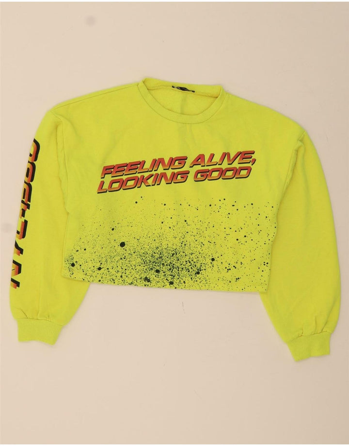 ZARA Womens Oversized Graphic Crop Sweatshirt Jumper UK 10 Small Yellow Vintage Zara and Second-Hand Zara from Messina Hembry 
