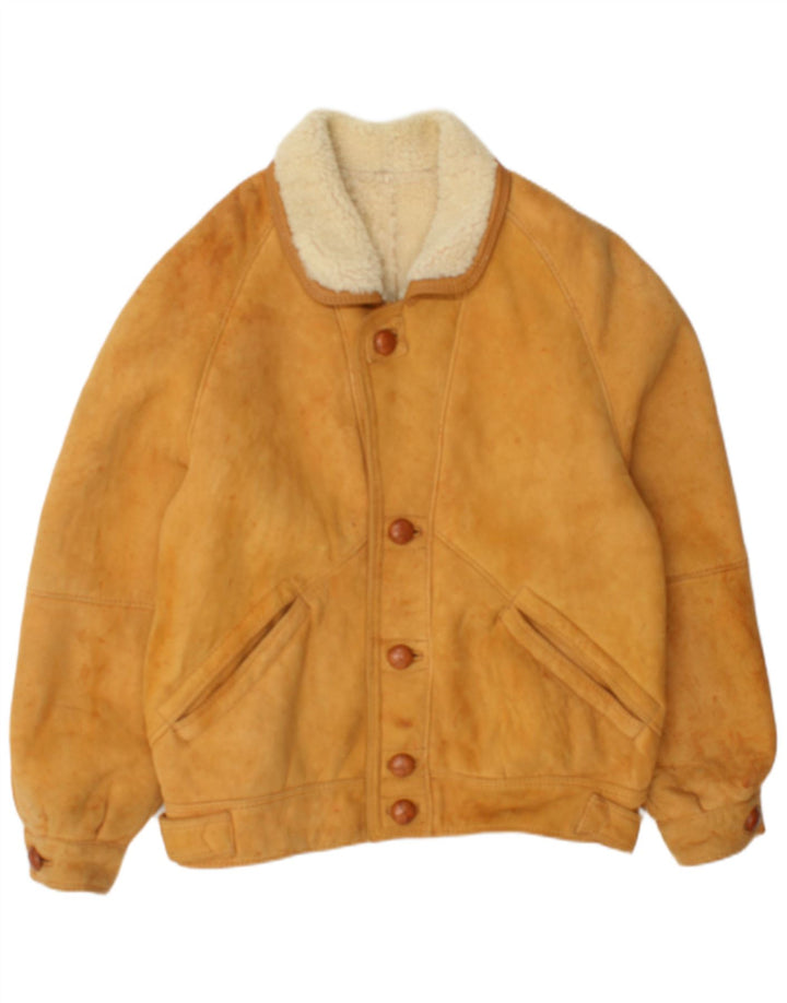 Vintage Herren Shearling Jacke IT 50 Large Beige Shearling