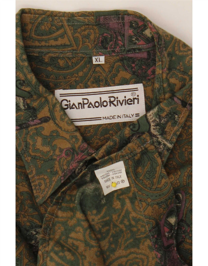 Vintage Herrenhemd XL Khaki Paisley Viskose