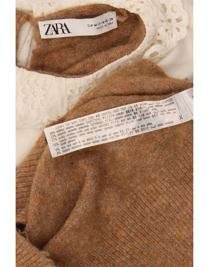 Zara Damen Crop-Pullover mit U-Boot-Ausschnitt, UK 14, Mittelbraun, Polyester