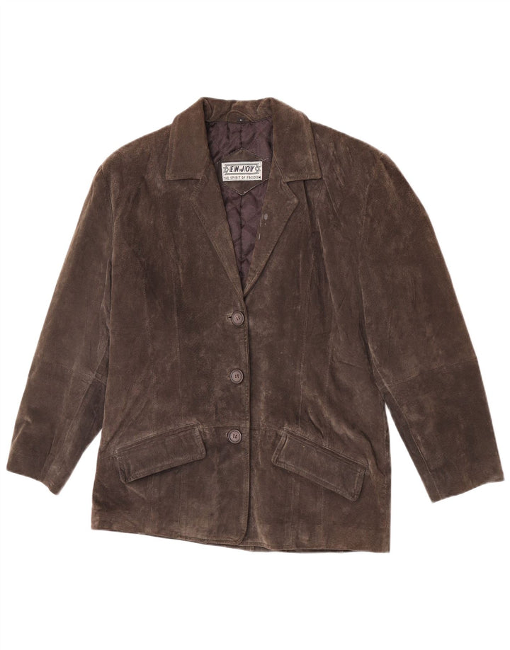 ENJOY Damen-Blazer aus Wildleder mit 3 Knöpfen, UK 14, mittelgraues Leder
