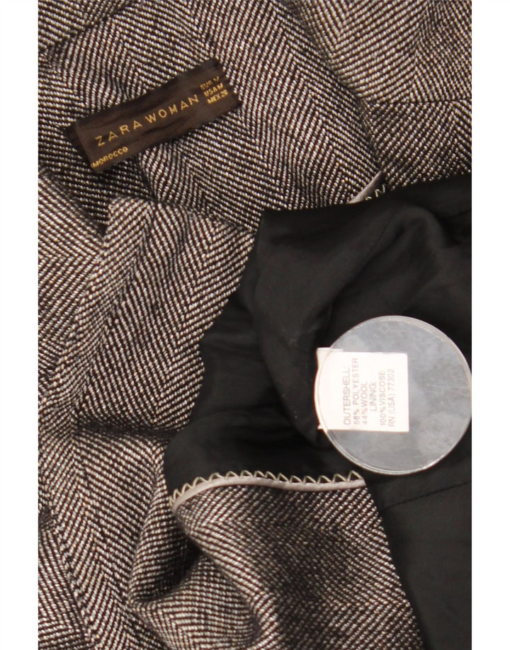 Zara Damen Pea Coat UK 12 Mittelgraues Fischgrätenmuster aus Polyester