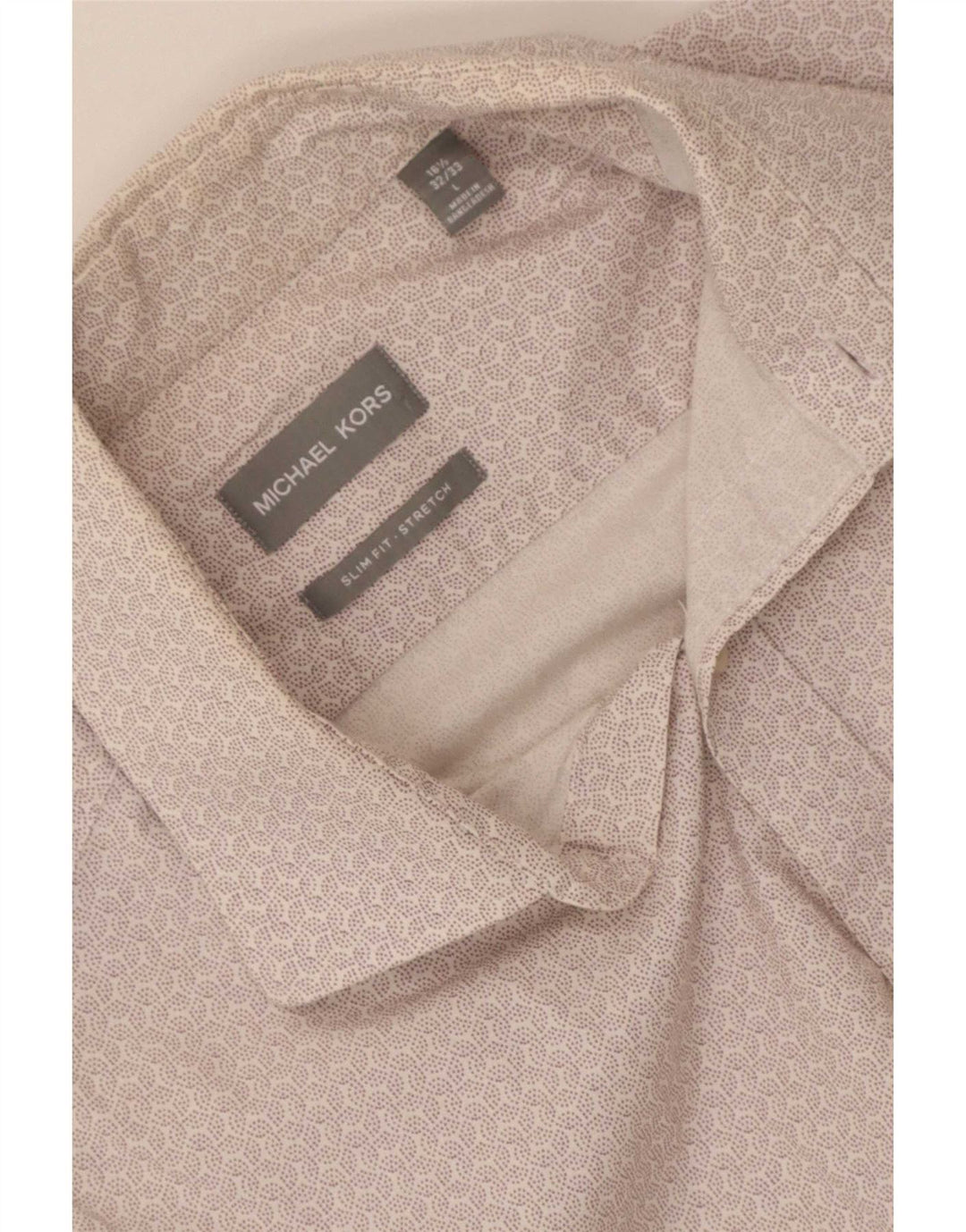 Michael Kors Herren-Slim-Fit-Hemd, Größe 16 1/5, groß, weiß, geometrisch