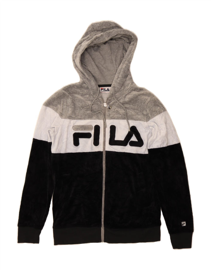 FILA Womens Graphic Zip Hoodie Sweater UK 14 Medium Multicoloured Vintage Fila and Second-Hand Fila from Messina Hembry 