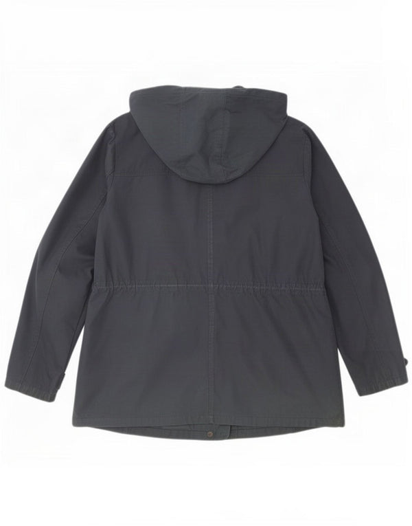 Fat Face Womens Hooded Waxed Cotton Jacket UK 12 Medium Navy Blue Polyester