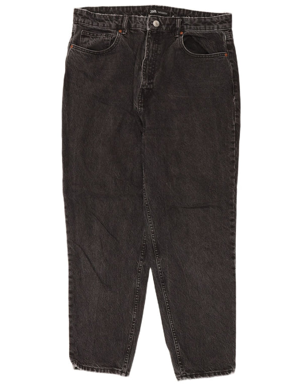 Zara Damen Tapered Jeans EU 46 2XL W36 L28 Schwarze Baumwolle