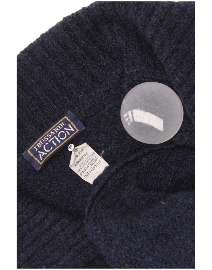 Trussardi Herren-Strickjacke, groß, marineblaue Merinowolle