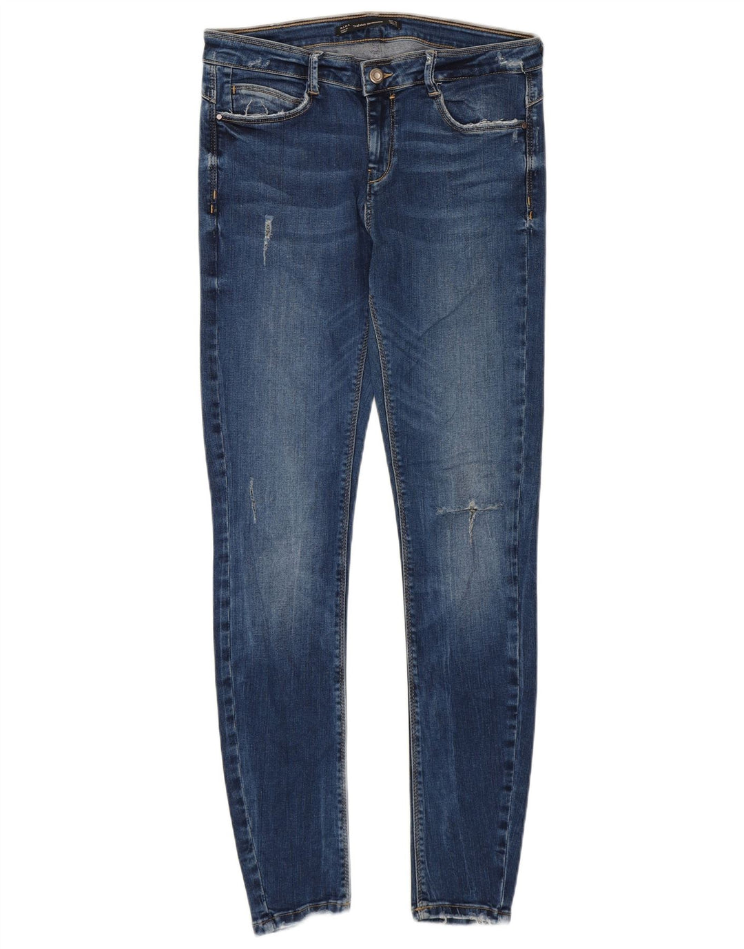 Zara Damen Distressed Skinny Jeans EU 40 Medium W30 L28 Blau