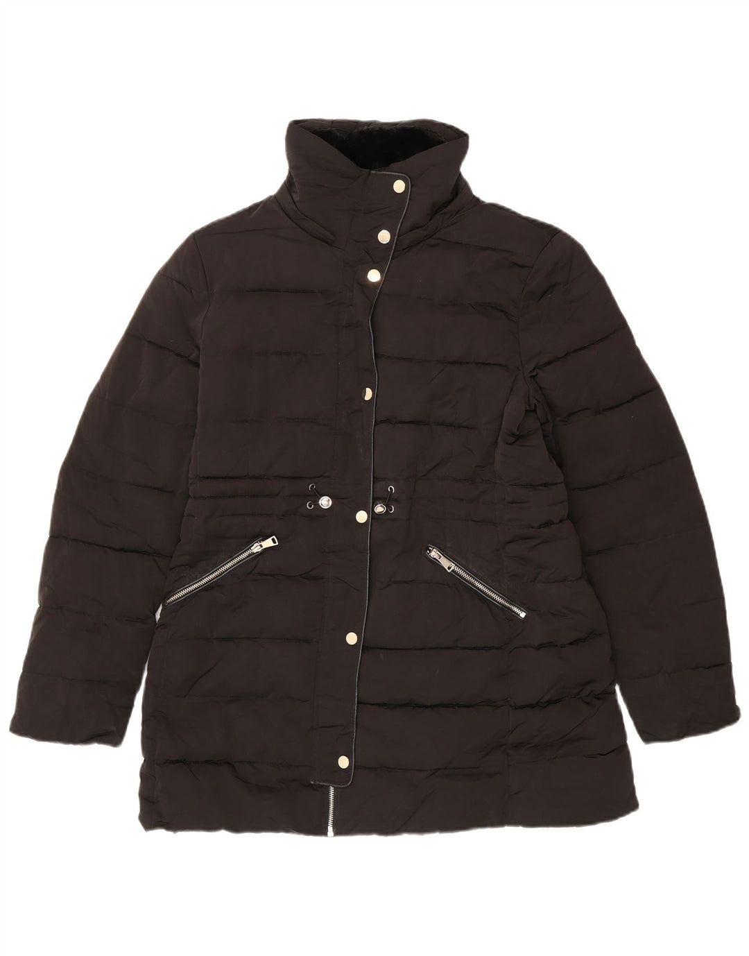 Zara Damen gepolsterter Mantel UK 16 Large Schwarz