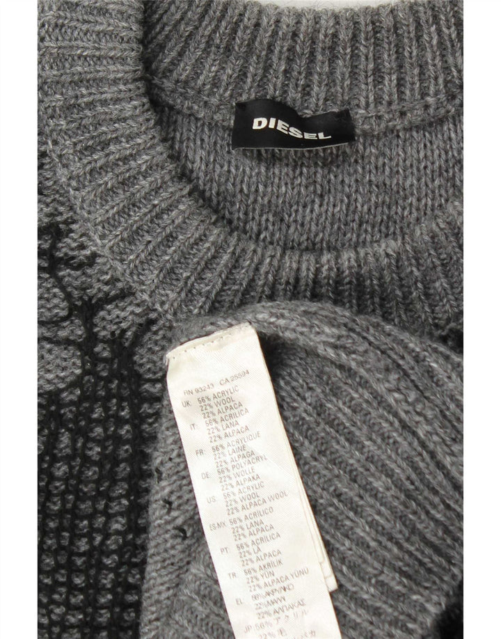 Diesel Herren Distressed Crew Neck Pullover Pullover Large Grau Acryl