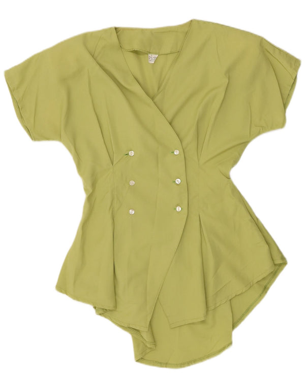 Vintage Damen Kurzarm-Hemdbluse UK 10 Kleine grüne Viskose
