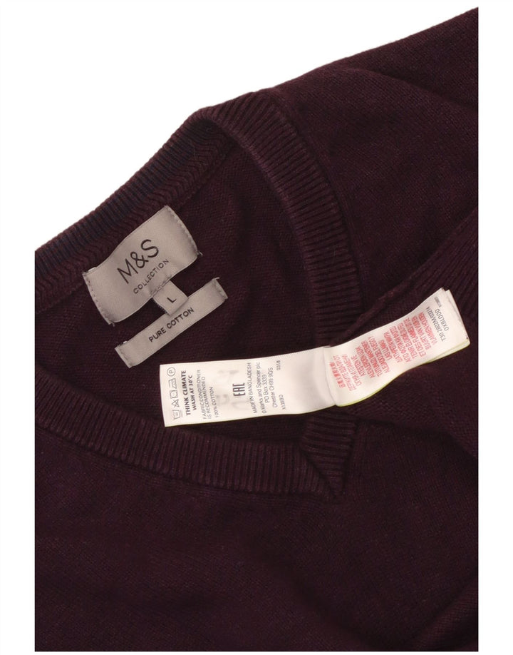 Marks & Spencer Herren-Pullover mit V-Ausschnitt, Größe L, Baumwolle, Lila