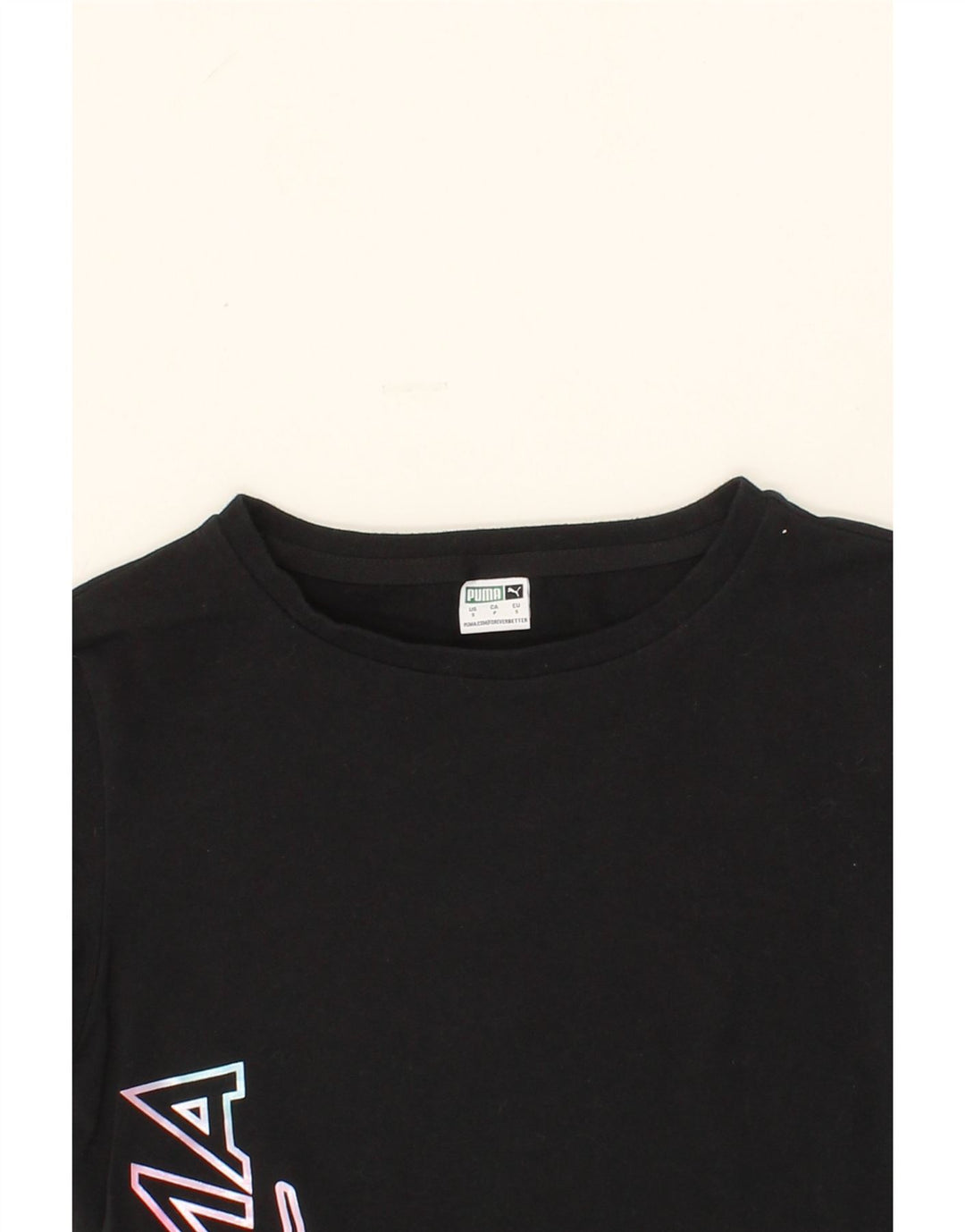 PUMA Womens Crop Graphic T-Shirt Top UK 8 Small Black Vintage Puma and Second-Hand Puma from Messina Hembry 