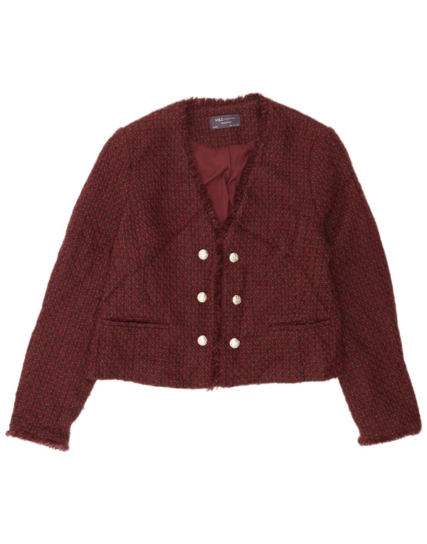Marks & Spencer Damen Bolero-Jacke UK 14 Large Burgunderrot geflecktes Acryl