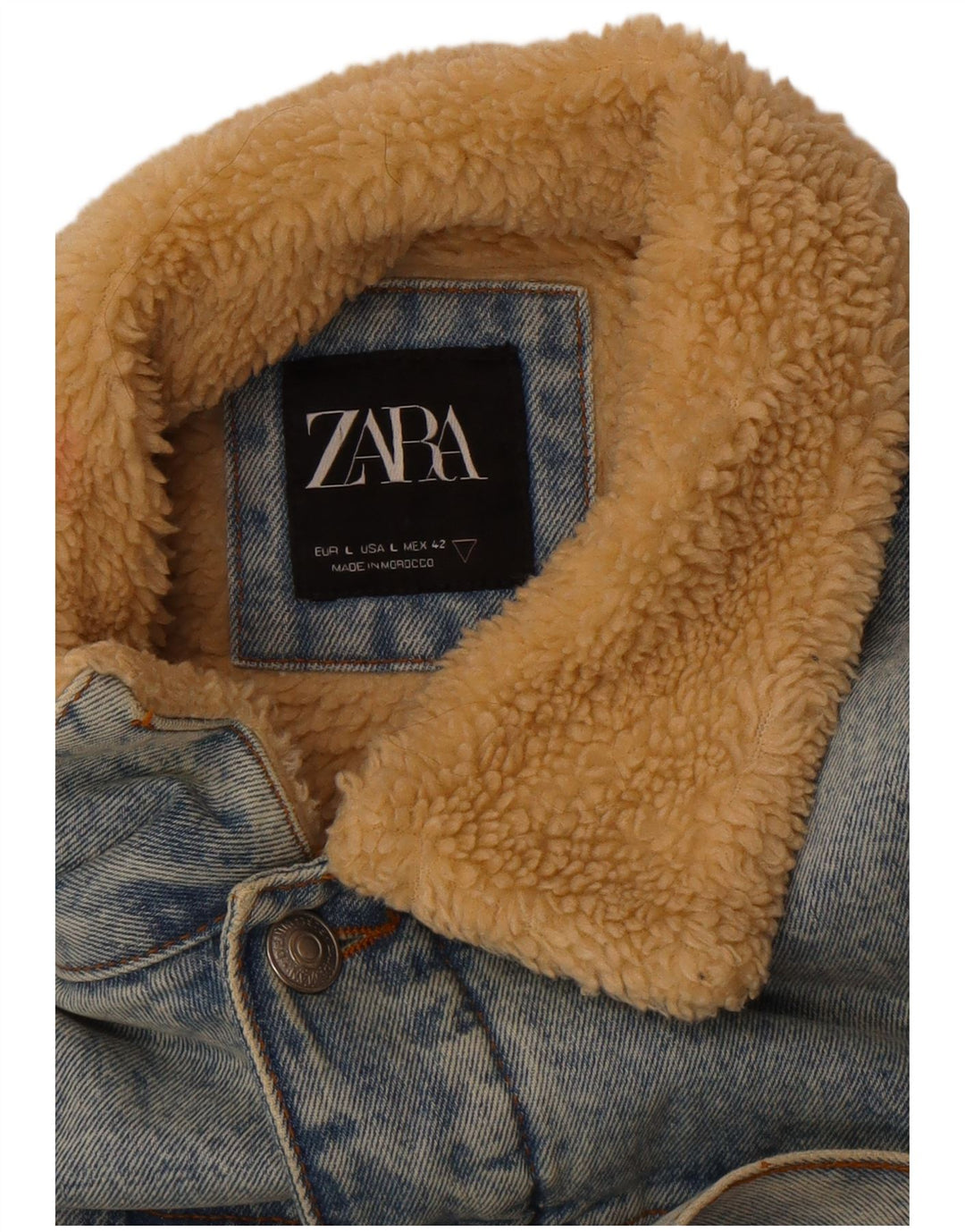 Zara Herren Denim Sherpa Jacke UK 40 Large Blau Polyester