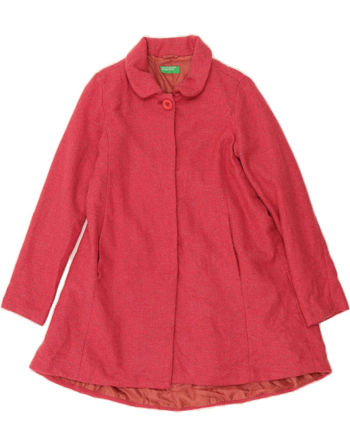BENETTON Girls Overcoat 9-10 Years XL Pink Wool Vintage Benetton and Second-Hand Benetton from Messina Hembry 