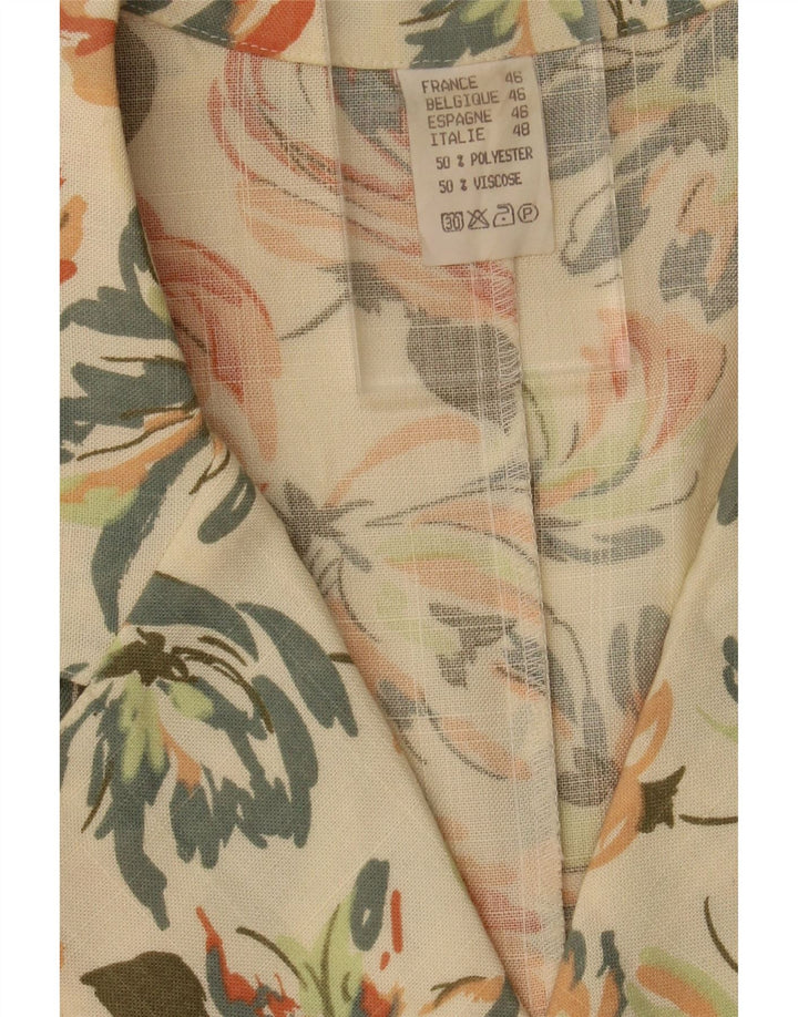 VINTAGE Womens Short Sleeve Blazer Jacket IT 46 Large Beige Floral Vintage Vintage and Second-Hand Vintage from Messina Hembry 