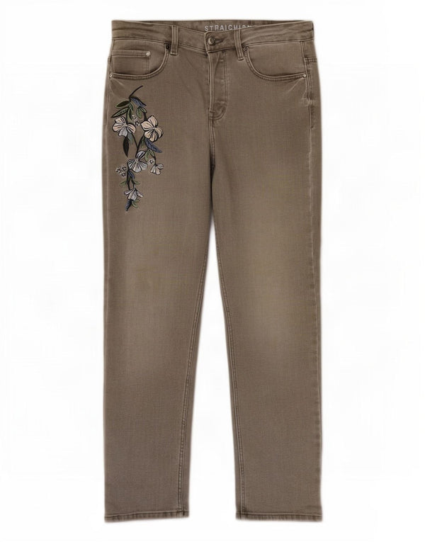 Marks & Spencer Damen Straight Jeans UK 10 Small W30 L25 Grau geblümt