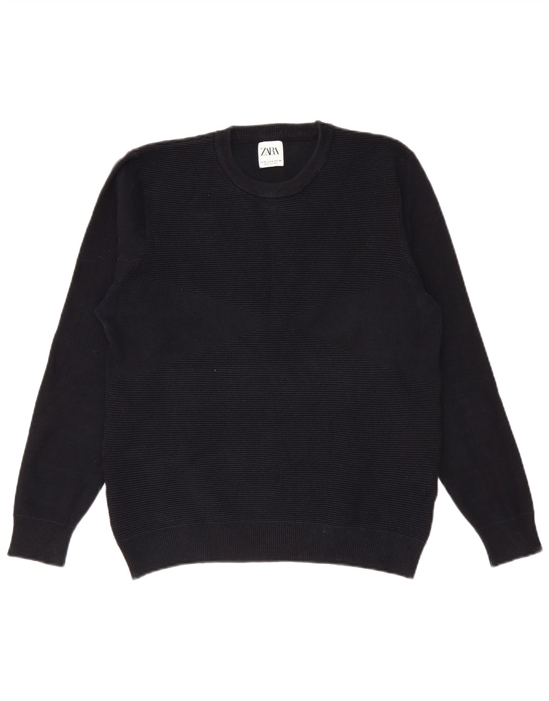 Zara Herren-Pullover mit Rundhalsausschnitt, Mittelschwarz, Nadelstreifen-Baumwolle