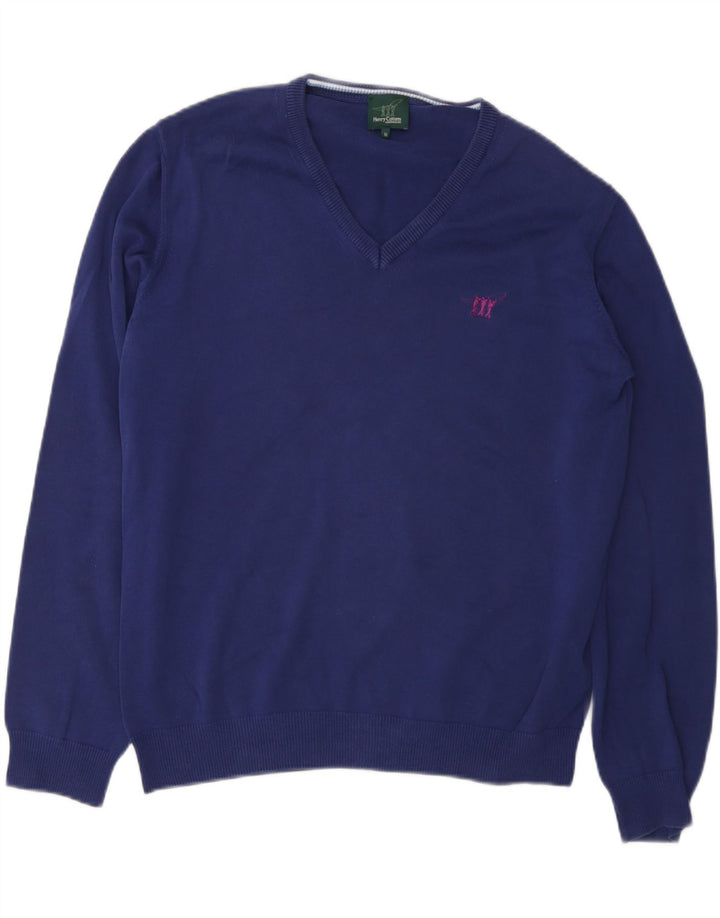 HENRY COTTONS Mens V-Neck Jumper Sweater Medium Navy Blue Cotton Vintage Henry Cottons and Second-Hand Henry Cottons from Messina Hembry 