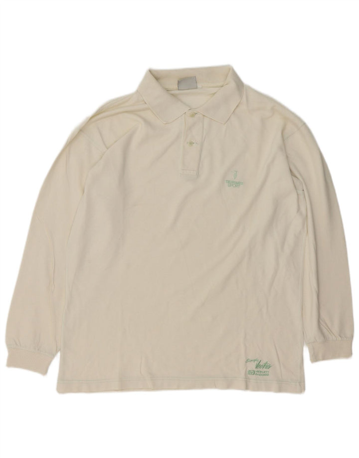 Trussardi Herren-Langarm-Poloshirt, Größe L, Weiß