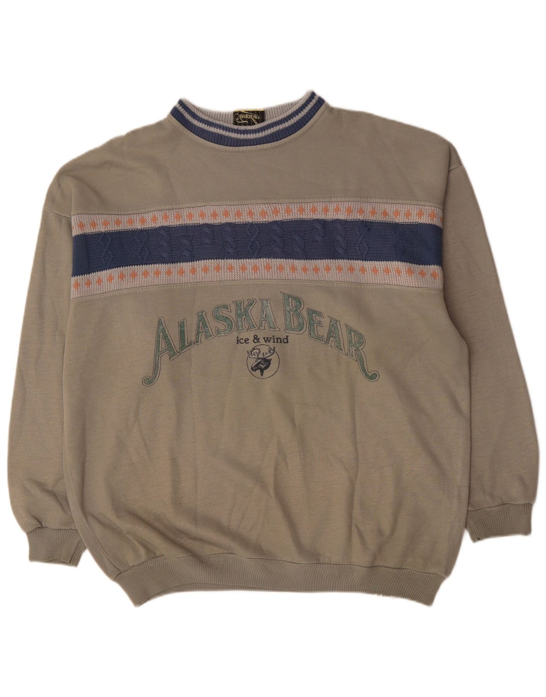 Vintage Herren Grafik Sweatshirt Pullover XL Grau Colourblock Acryl