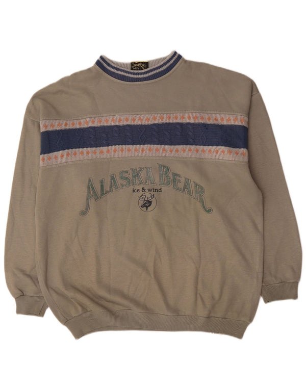 Vintage Herren Grafik Sweatshirt Pullover XL Grau Colourblock Acryl