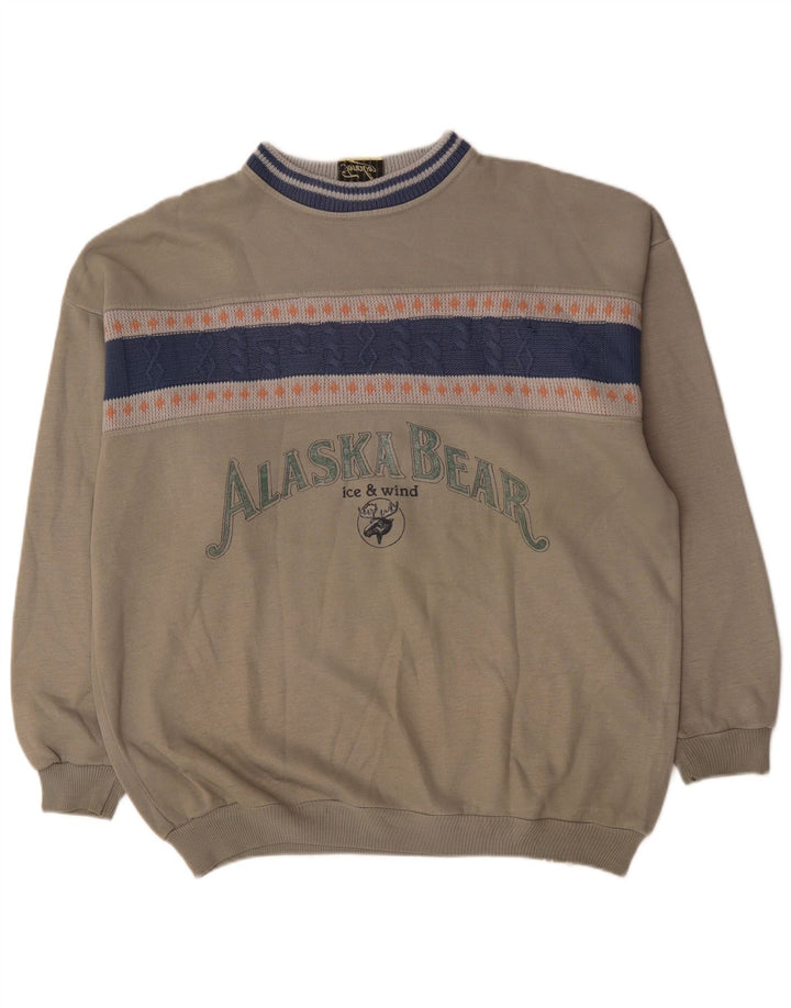 Vintage Herren Grafik Sweatshirt Pullover XL Grau Colourblock Acryl