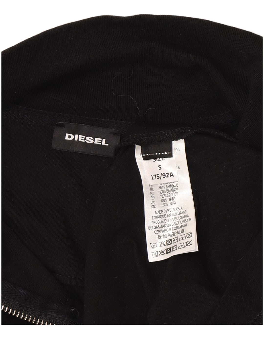 Diesel Herren-Pullover mit grafischem Reißverschluss, Größe S, schwarze Baumwolle