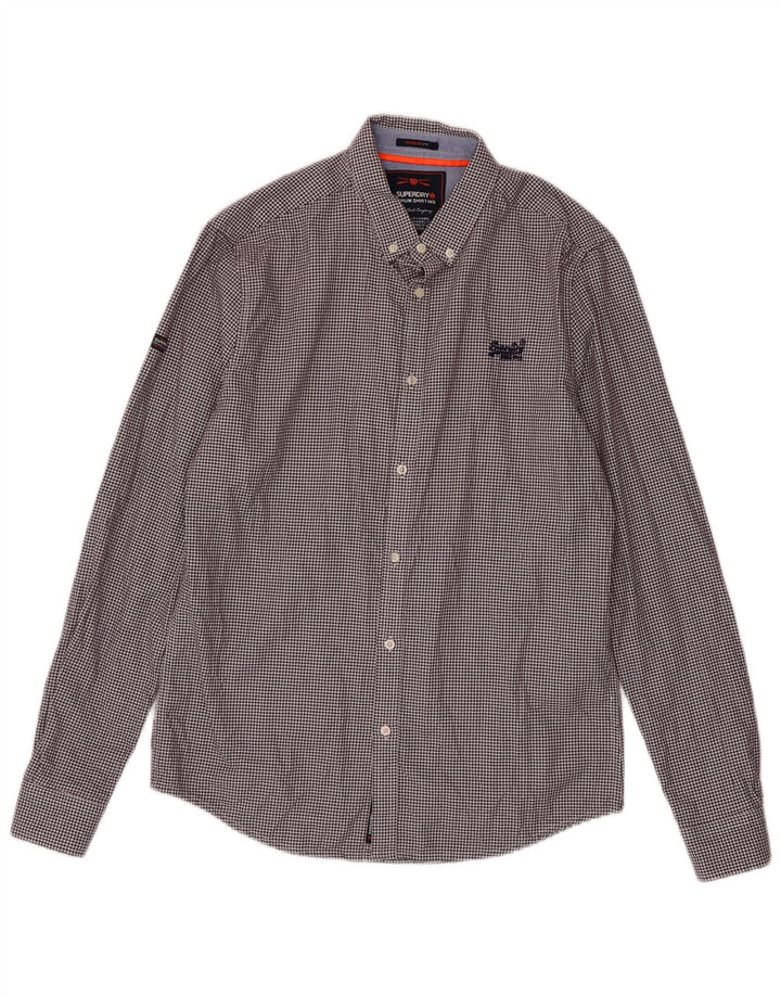 Superdry Herren-Hemd aus mittlerer burgunderroter Hahnentritt-Baumwolle