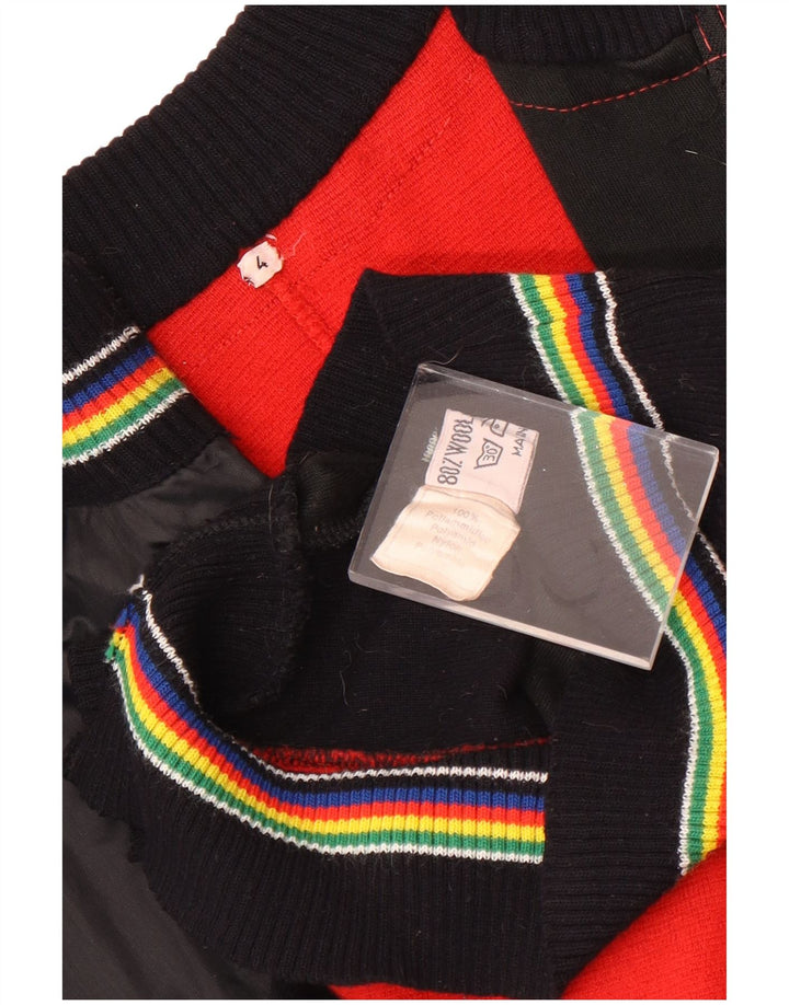 Vintage Damen Bomberjacke UK 14 Große schwarze Colourblock-Wolle