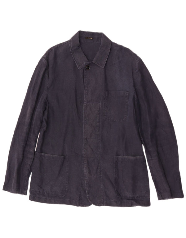 Massimo Dutti Herren-Utility-Jacke UK 40 Large Marineblaues Leinen