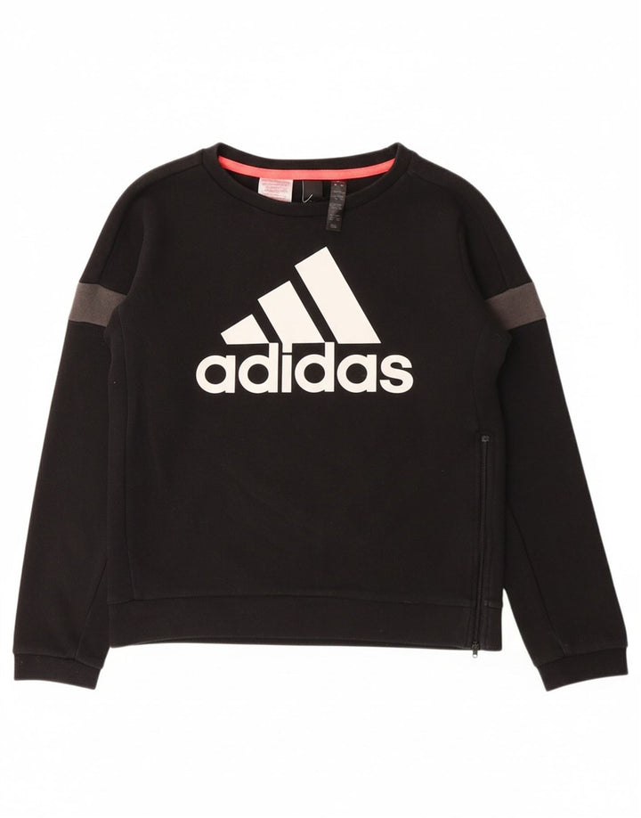 ADIDAS Boys Graphic Sweatshirt Jumper 9-10 Years Black Cotton