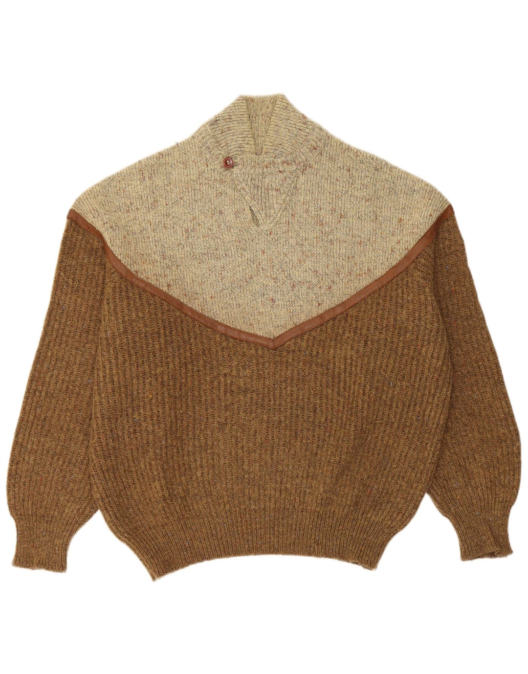 Vintage Herren-Pullover mit Rollkragen, groß, braun, Farbblock