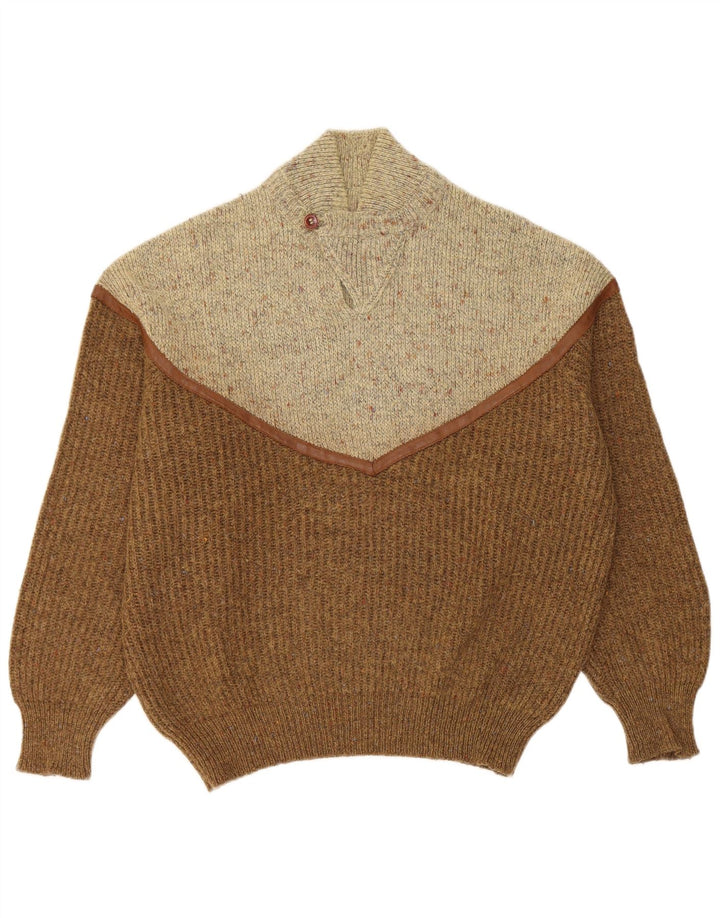 Vintage Herren-Pullover mit Rollkragen, groß, braun, Farbblock