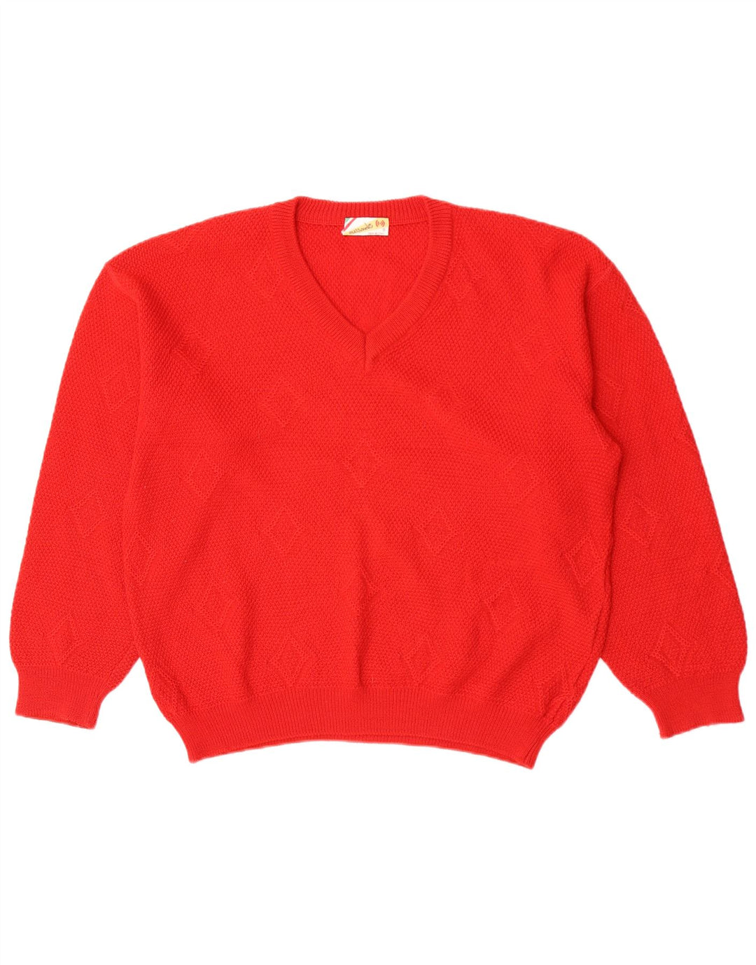 Mazzonetto Herren-Pullover mit V-Ausschnitt, Größe S, Rot, Argyle/Diamant