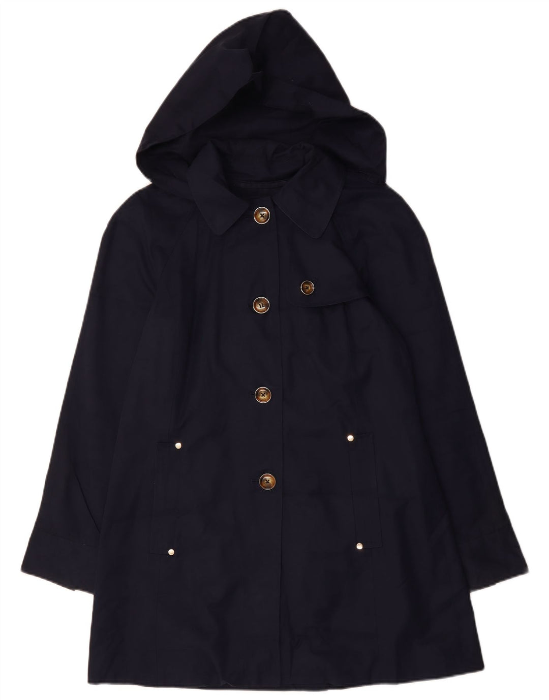 LONDON FOG Damen-Trenchcoat mit Kapuze, UK 14, mittlere marineblaue Baumwolle